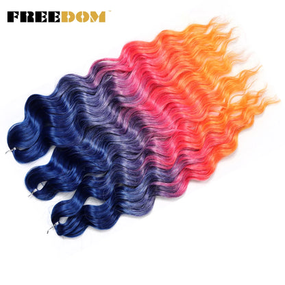 FREEDOM Synthetic Braiding Hair Extensions - 24" Deep Wavy Curly Ombre Rainbow Twist Crochet Hair