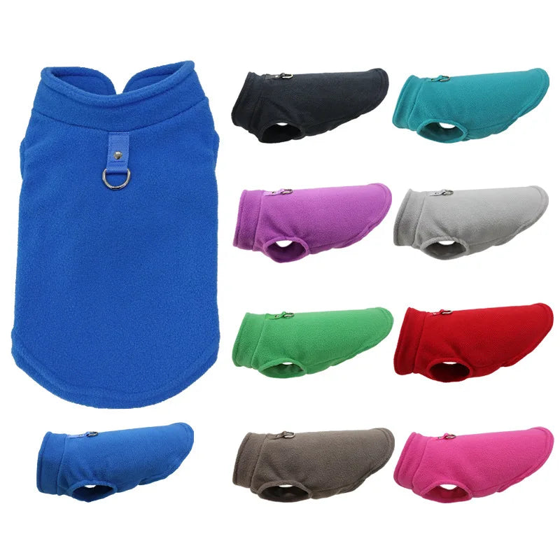 Warm Fleece Dog Jacket with D-Ring – Vest for Small Dogs & Cats, French Bulldog & Chihuahua Coat