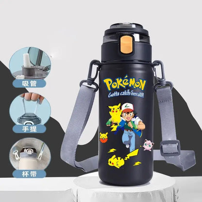 620ML Pikachu Stainless Steel Thermos Bottle – Anime Vacuum Flask with Rope and Large Capacity