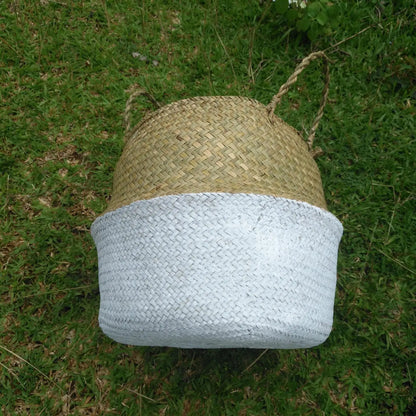 Storage Baskets - Straw Wicker Rattan Hanging Flowerpot, Seagrass Folding Laundry & Garden Plant Basket, Home Decor