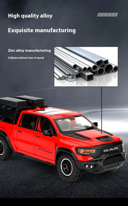 1/32 RAM 1000 TRX Mammoth Pickup Alloy Car Model with Sound and Light Pull Back Toy for Kids Collectibles Birthday Gift