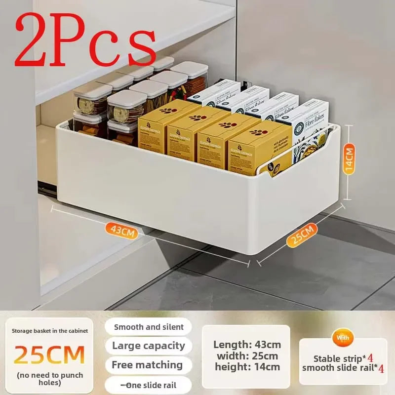 Pull Out Kitchen Storage Shelf with Slide Rails and Spice Organizer Rack