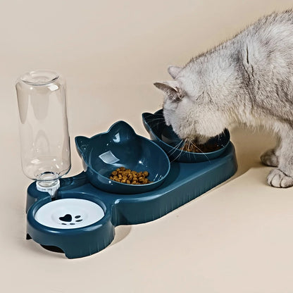 3-in-1 Tilted Pet Bowl Set with Water Feeder & Gravity Bottle for Neck Protection