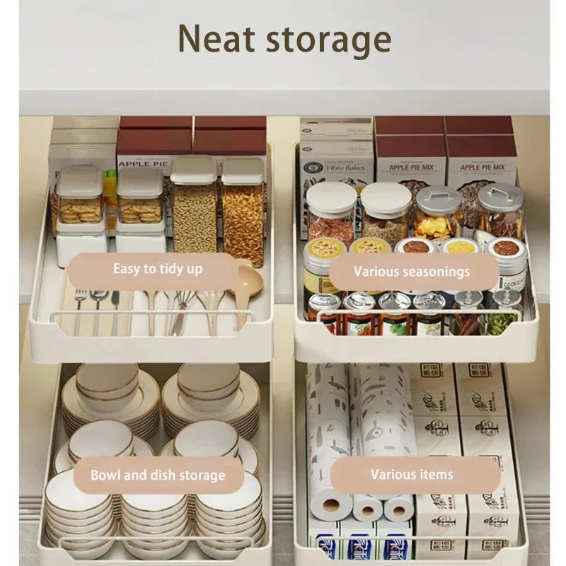 Pull Out Kitchen Storage Shelf with Slide Rails and Spice Organizer Rack