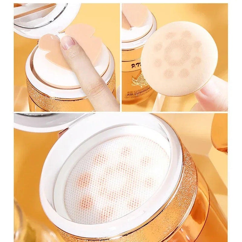 Air Cushion BB Cream with Butterfly Powder Puff – Moisturizing, Whitening, and Waterproof Foundation