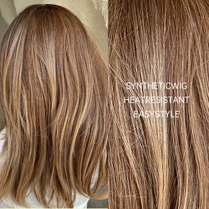 Heat-Resistant Brown Ombre Synthetic Wig with Bangs & Layers for Women