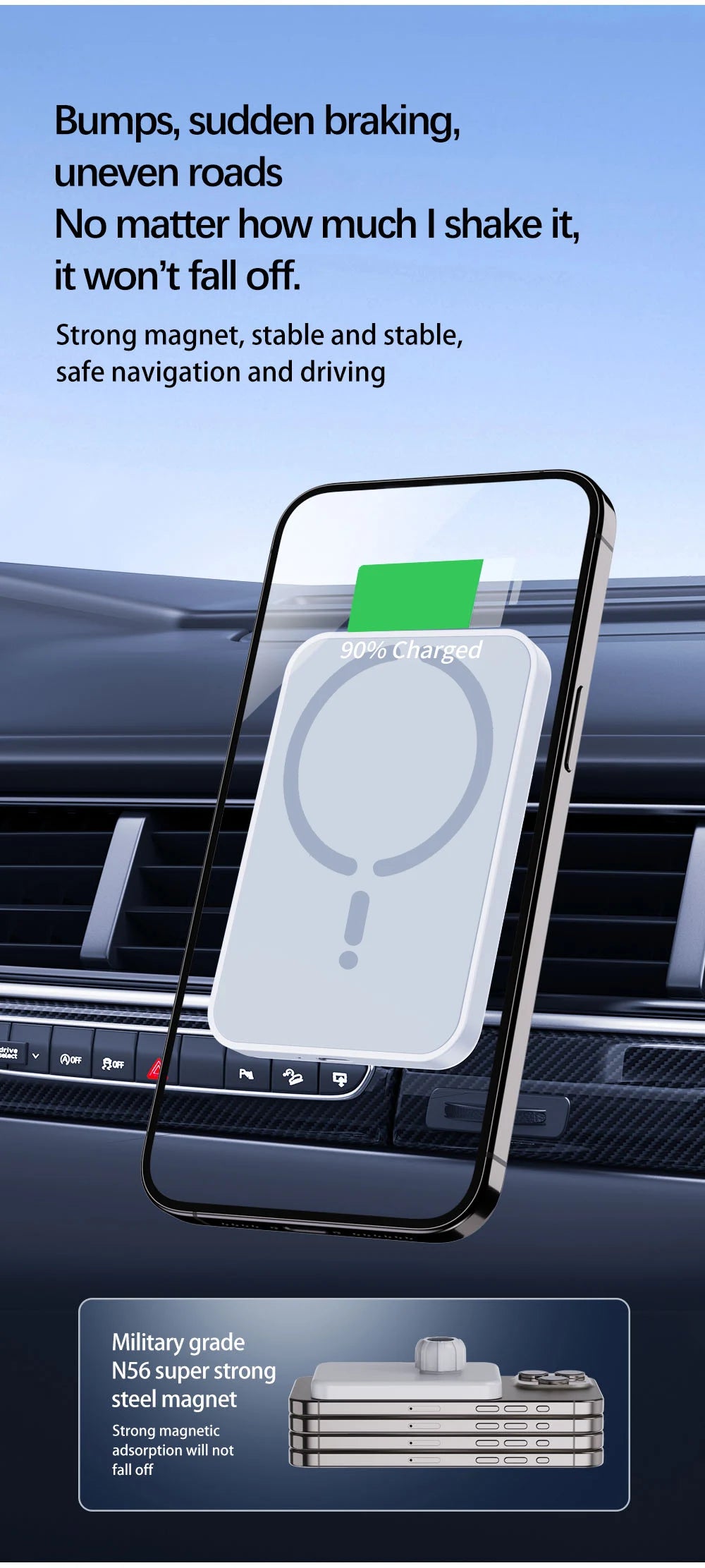 15W Magnetic Car Wireless Charger - Magsafe iPhone 12-16 Pro Max Air Vent Phone Holder Stand, Fast Car Charging