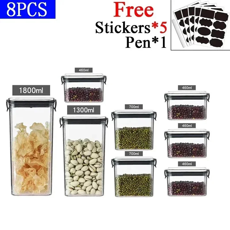 Stackable Plastic Food Storage Containers Set 460-1800ml for Grains, Tea & Snacks