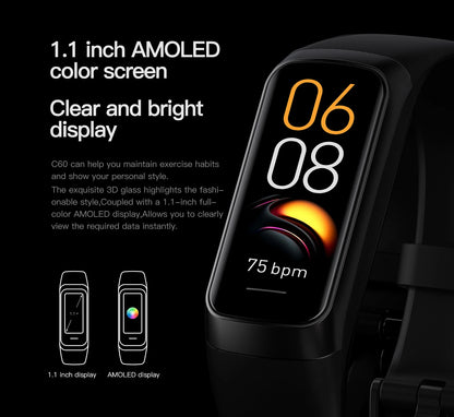 AMOLED Smartwatch with Body Temperature Monitor, Fitness Tracker, 3ATM Waterproof, for Men & Women, Compatible with IOS/Xiaomi