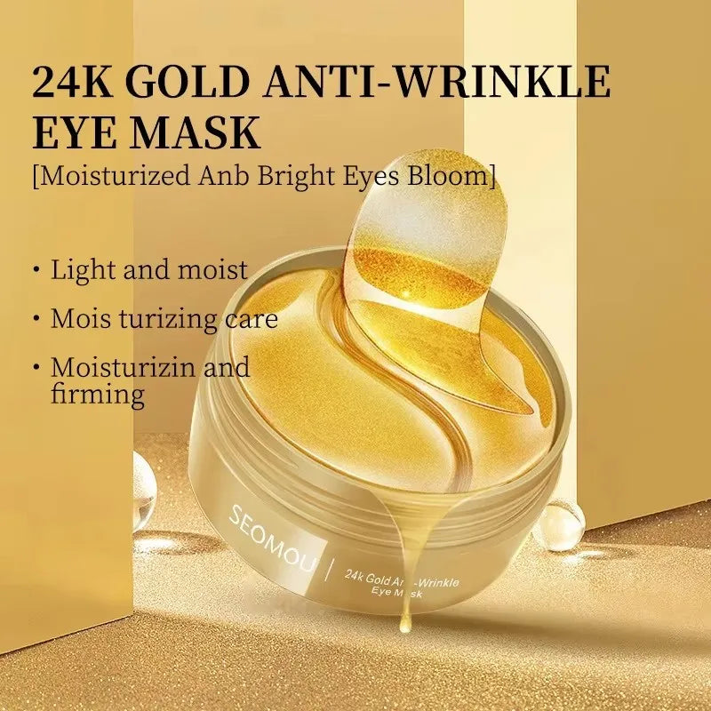 24K Gold Hyaluronic Acid Eye Mask - Collagen Patches for Dark Circles & Skin Care