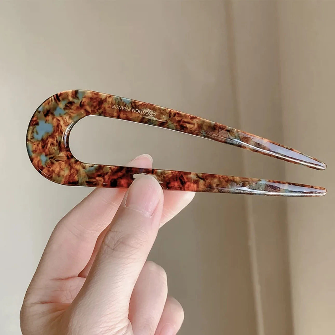 U-Shaped Hairpin with Mineral Pattern Elegant Vintage Chinese Style Women's Hair Accessory