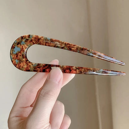U-Shaped Hairpin with Mineral Pattern Elegant Vintage Chinese Style Women's Hair Accessory