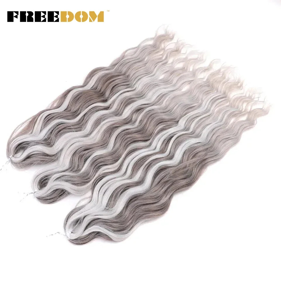 FREEDOM Synthetic Braiding Hair Extensions 24inch Loose Deep Wavy Ombre Brown Rainbow Twist