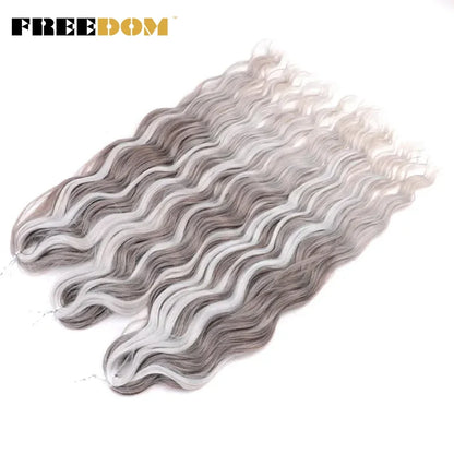 FREEDOM Synthetic Braiding Hair Extensions 24inch Loose Deep Wavy Ombre Brown Rainbow Twist