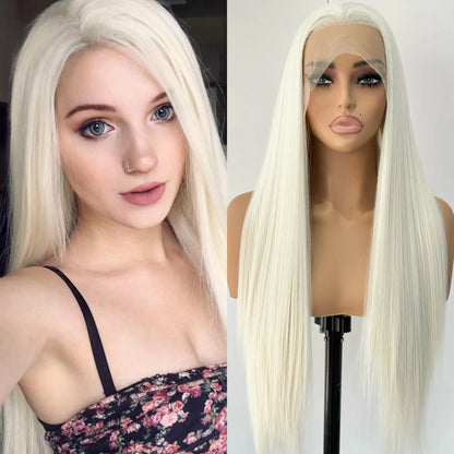 Glueless Straight Blonde Lace Front Synthetic Wig for Women