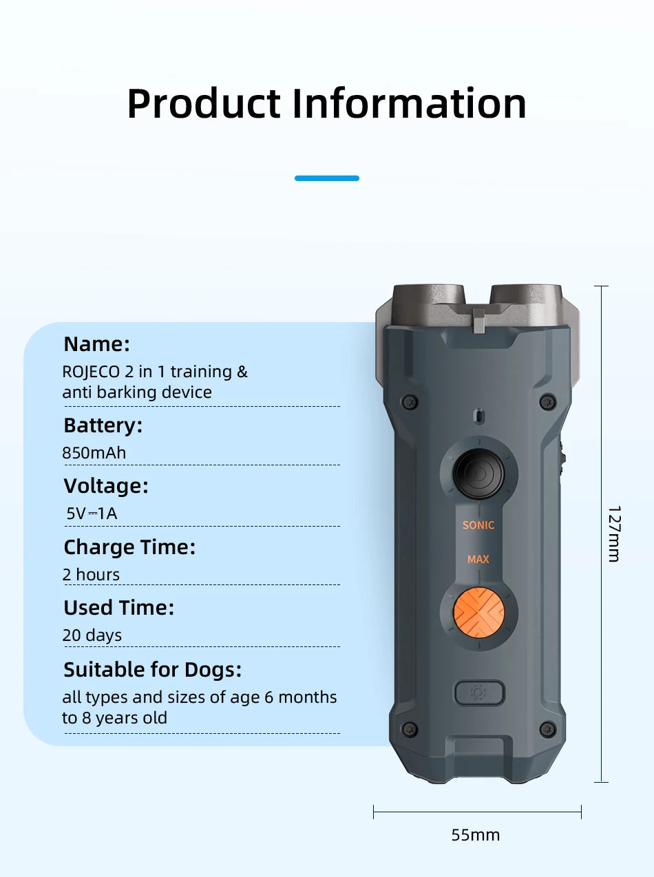 2-in-1 Ultrasonic Dog Repeller & Training Device with Flashlight