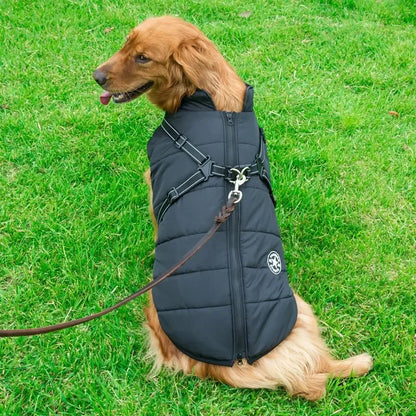 Large Pet Dog Jacket with Harness – Winter Warm Waterproof Coat for Big Dogs & Small Breeds
