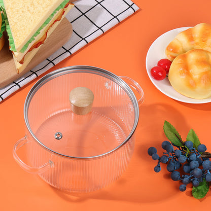 1.6L Glass Saucepan with Lid and Dual Handles, Heat Resistant Soup Pot