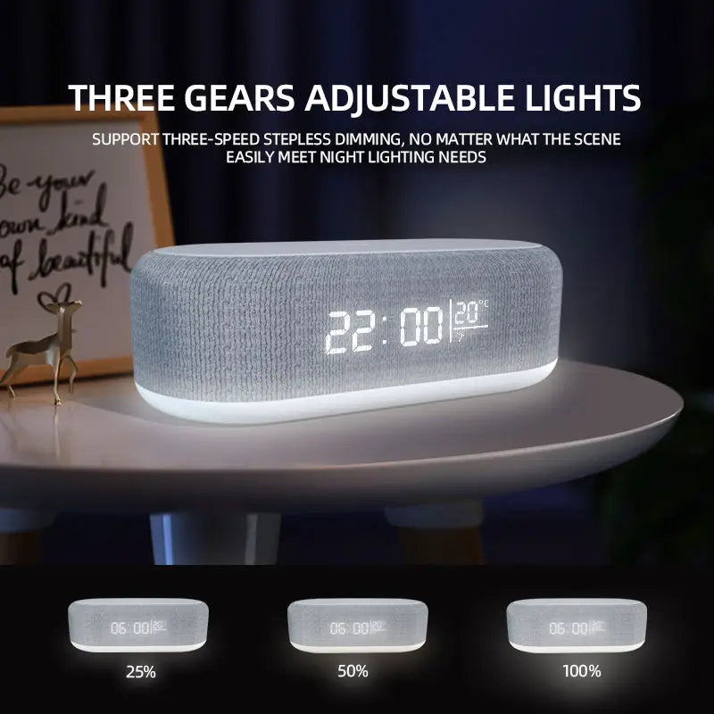 Wireless Charger Alarm Clock - 15W Fast Charging Dock with LED Light, Thermometer & Earphone Stand for iPhone & Samsung