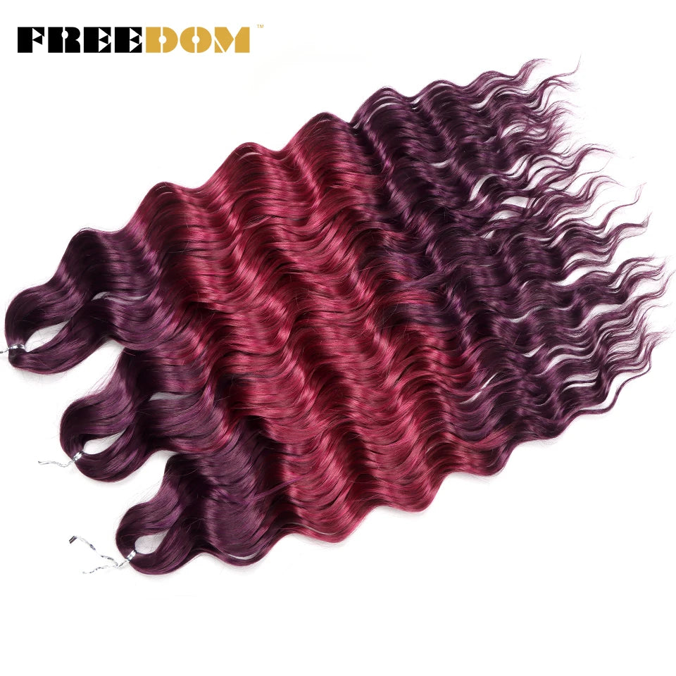 FREEDOM Synthetic Braiding Hair Extensions - 24" Deep Wavy Curly Ombre Rainbow Twist Crochet Hair