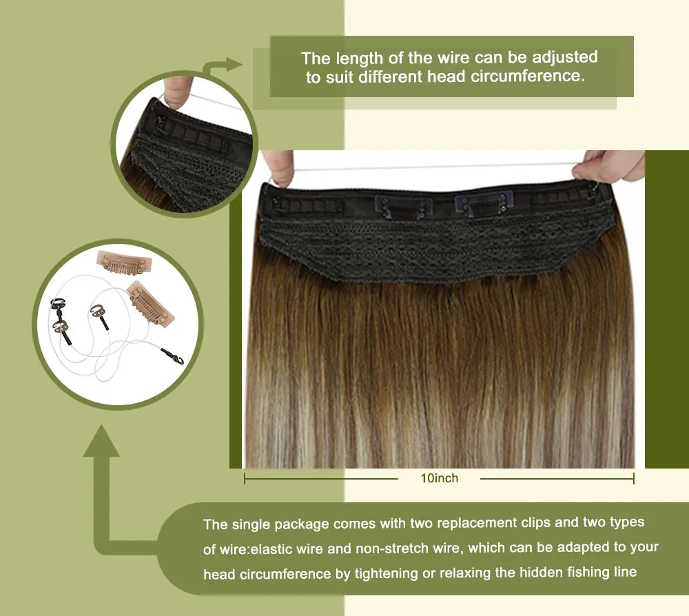 VeSunny Fish Line Human Hair Extension - Invisible Wire One-Piece Blonde Hair Weft with Clips