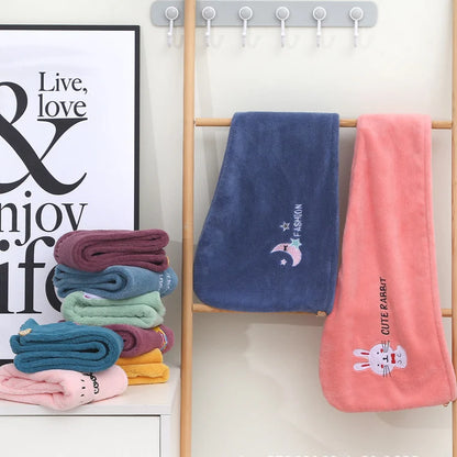 Embroidery Style Hair Drying Cap - Coral Fleece Thickened Towel, Quick Drying Shower Cap for Women
