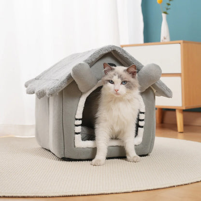 Gray Detachable Cat House – Semi-Enclosed, Washable Pet Nest for Small Pets