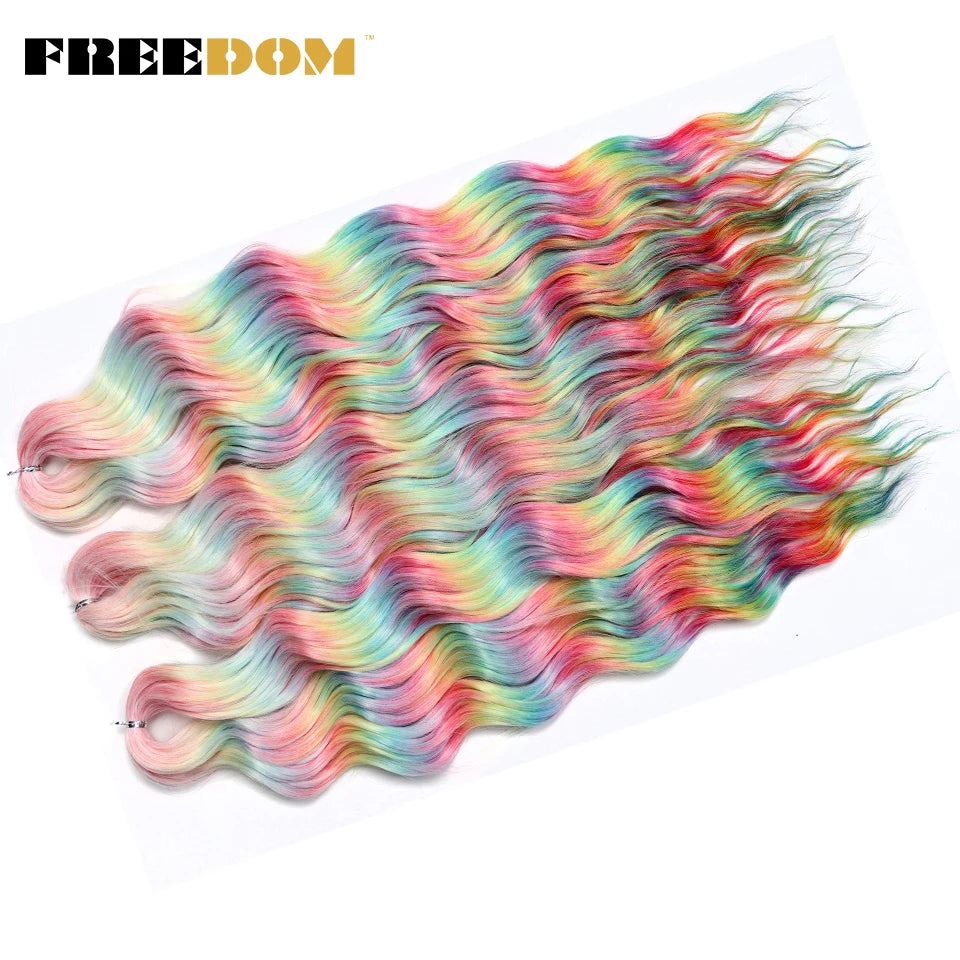 FREEDOM Synthetic Braiding Hair Extensions 24inch Loose Deep Wavy Ombre Brown Rainbow Twist