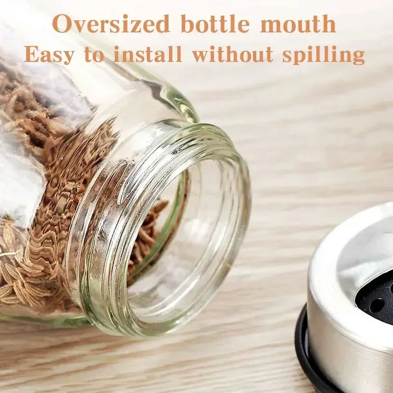 Single Bottle Glass Jar and Spice Jar Set with Rack for Seasoning, Sugar, Salt, and Pepper