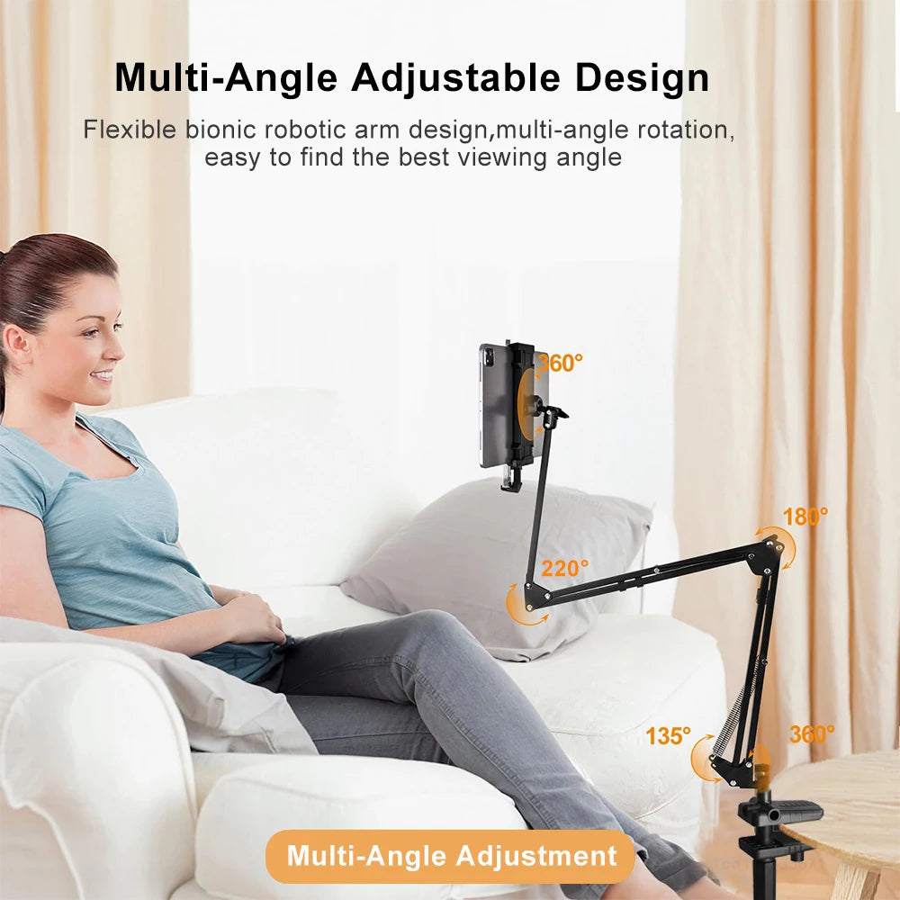 Tablet Stand Holder for Bed - Adjustable Rotatable Long Arm Mount for 4-12.9" iPad Pro, Samsung Tab, Xiaomi Pad