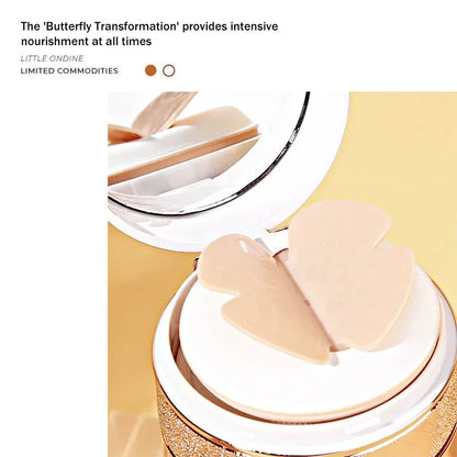 Air Cushion BB Cream with Butterfly Powder Puff – Moisturizing, Whitening, and Waterproof Foundation