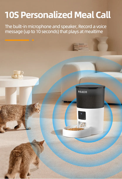 ROJECO Automatic Cat Feeder with Camera & Smart Voice Recorder for Cats & Dogs