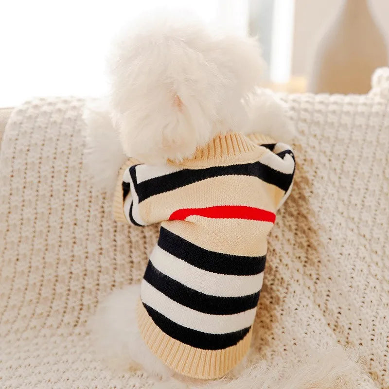 Luxury Striped Cardigan Sweater for Dogs – Warm Coat for Chihuahua, Bichon Frise & Puppies