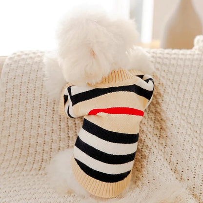 Luxury Striped Cardigan Sweater for Dogs – Warm Coat for Chihuahua, Bichon Frise & Puppies
