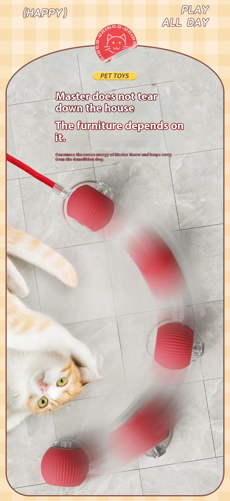 Electric Cat Ball Toy Automatic Rolling Ball with Teaser Bird Smart Interactive Rechargeable Pet Toy