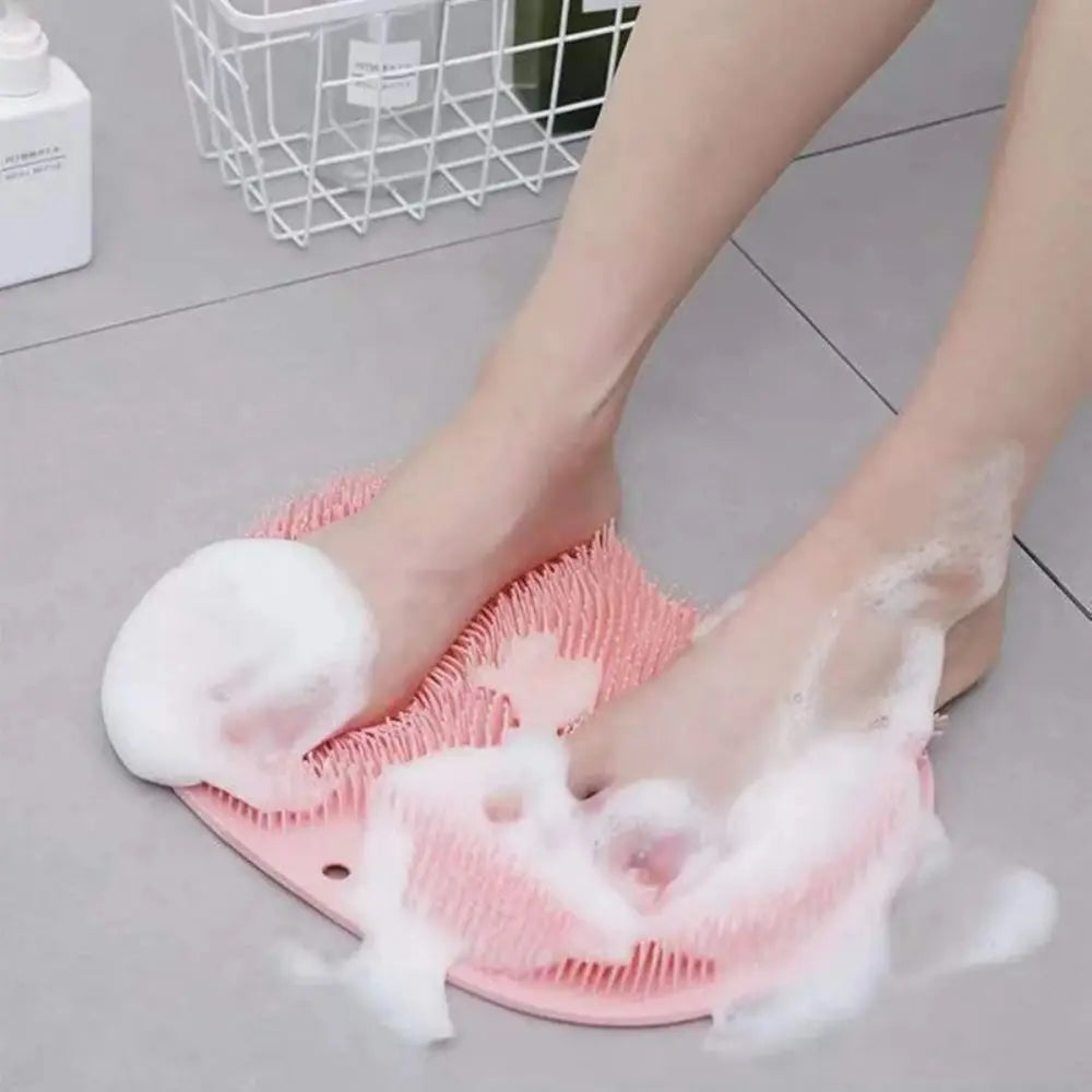 Exfoliating Shower Massage Scraper & Non-slip Bath Mat with Silicone Foot Wash Brush
