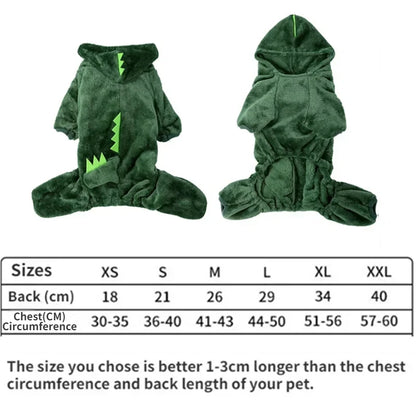 Pet Dinosaur Hooded Coat – Thickened Warm Clothing for Small & Medium Dogs in Autumn/Winter
