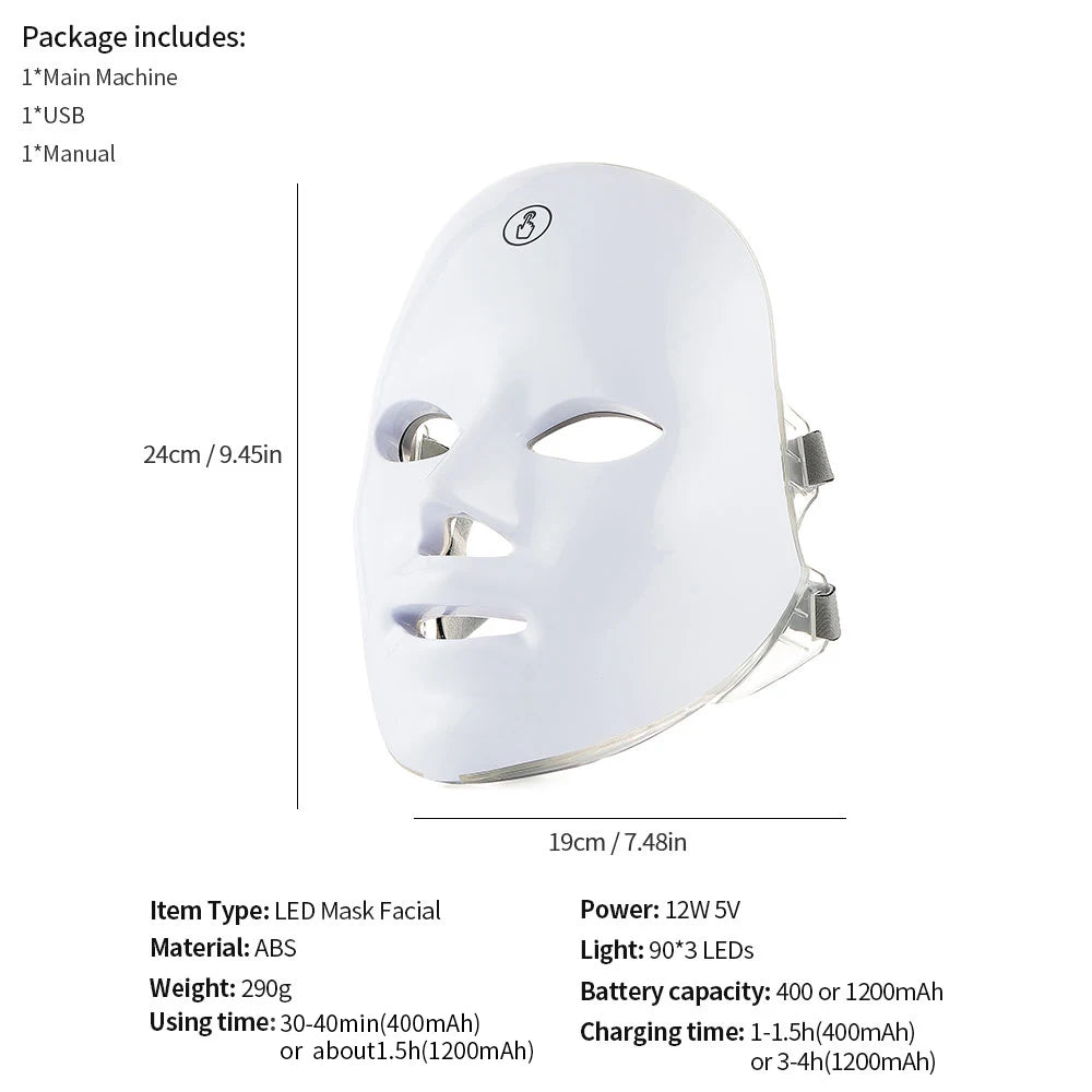 Wireless 7-Color LED Face Beauty Machine - Skin Tightening & Rejuvenation Facial & Neck Mask