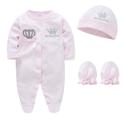 4 Pcs Baby Clothing Set, Newborn Boys Jumpsuit, Hat, Mittens & Pink Romper for 0-9 Months