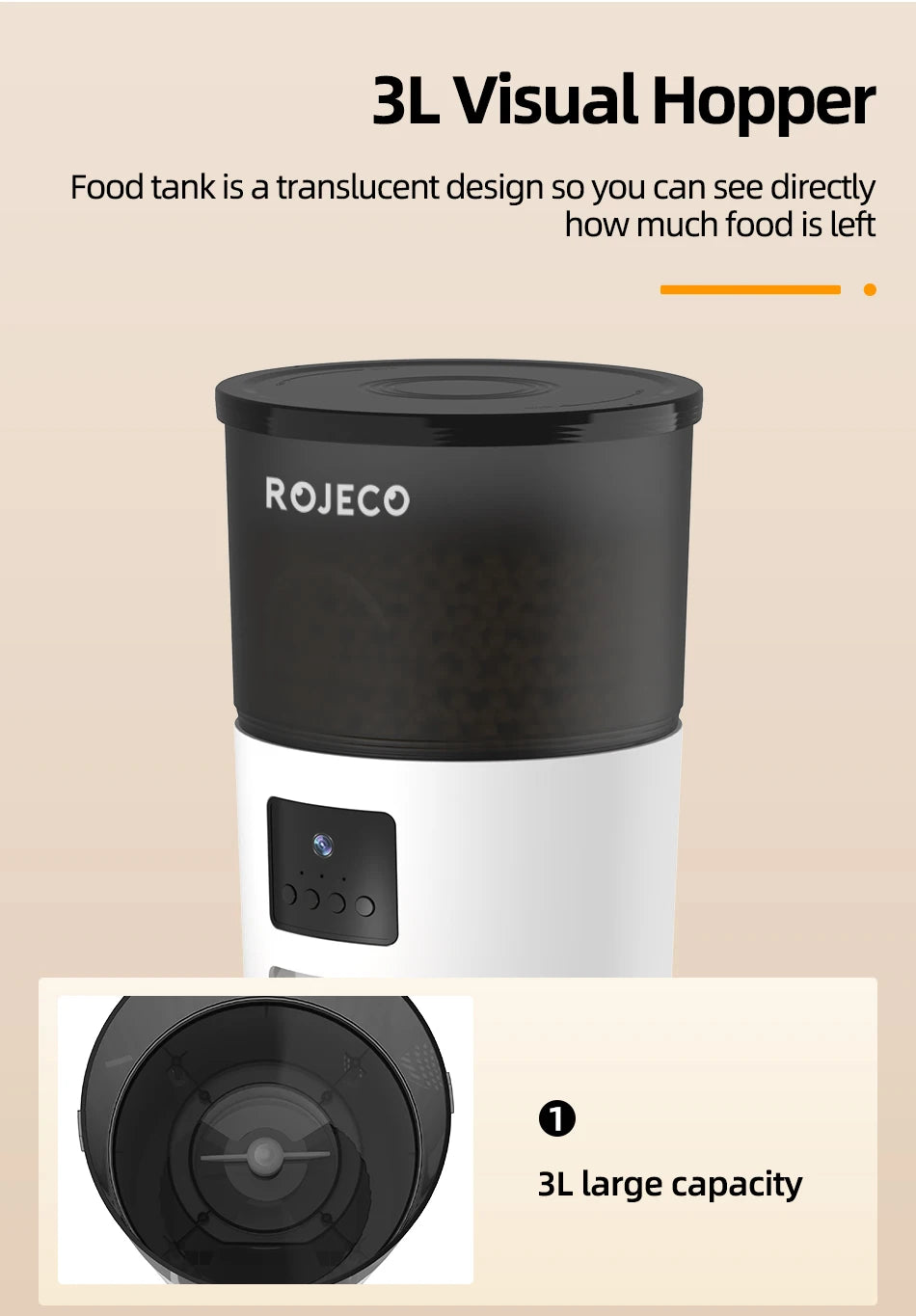 ROJECO Automatic Cat Feeder with Camera & Smart Voice Recorder for Cats & Dogs