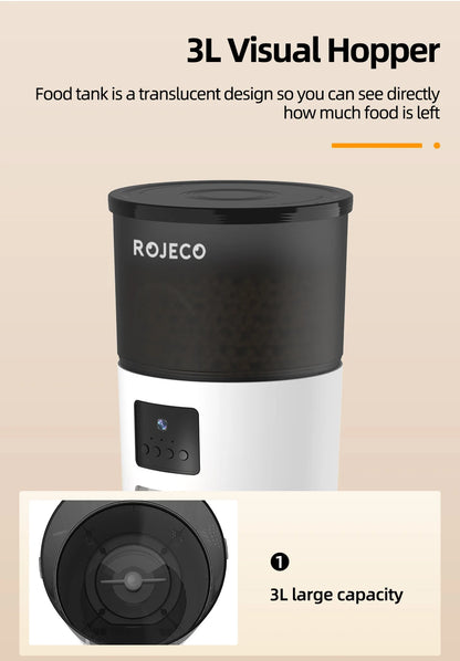 ROJECO Automatic Cat Feeder with Camera & Smart Voice Recorder for Cats & Dogs