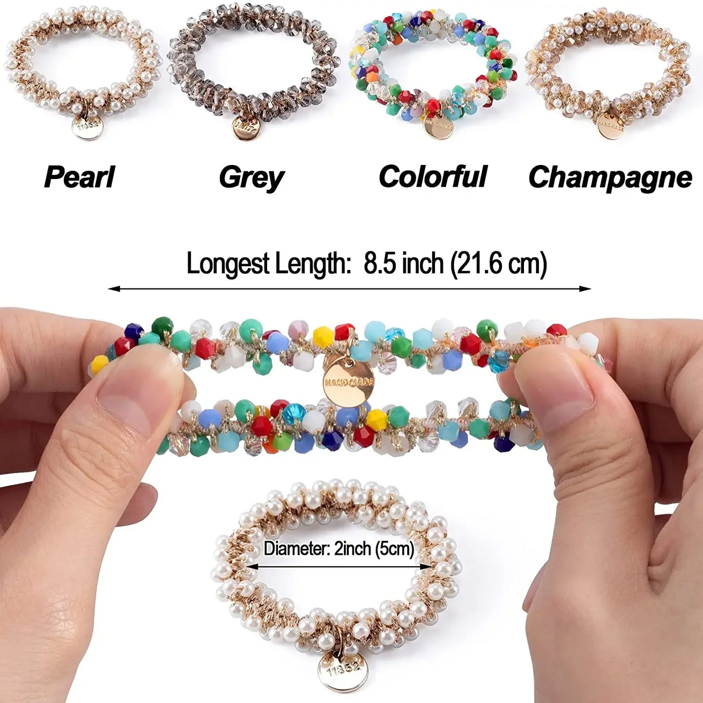 Crystal Pearls Hair Rope Handmade Elastic Beaded Ponytail Holder for Women & Girls Hair Accessories