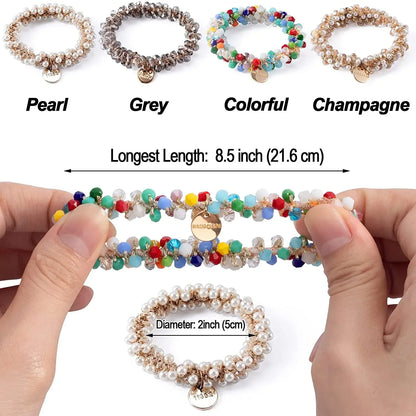 Crystal Pearls Hair Rope Handmade Elastic Beaded Ponytail Holder for Women & Girls Hair Accessories
