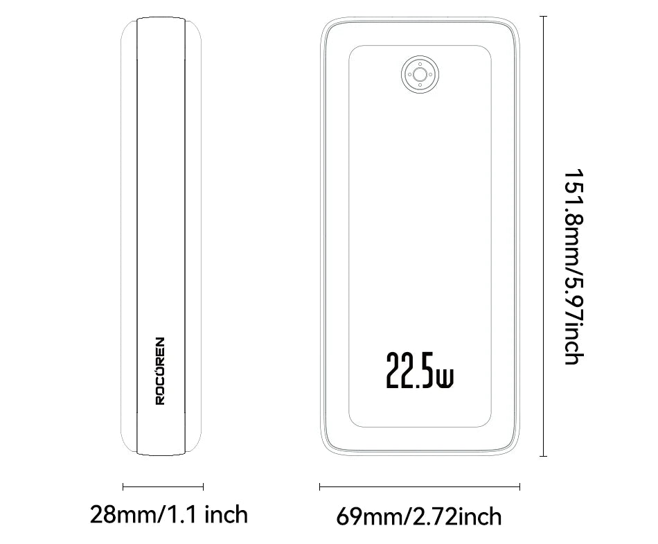 Rocoren 22.5W 20000mAh Power Bank, QC PD 3.0 35W Fast Charge Portable External Battery for iPhone 16, Xiaomi