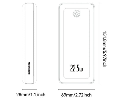 Rocoren 22.5W 20000mAh Power Bank, QC PD 3.0 35W Fast Charge Portable External Battery for iPhone 16, Xiaomi