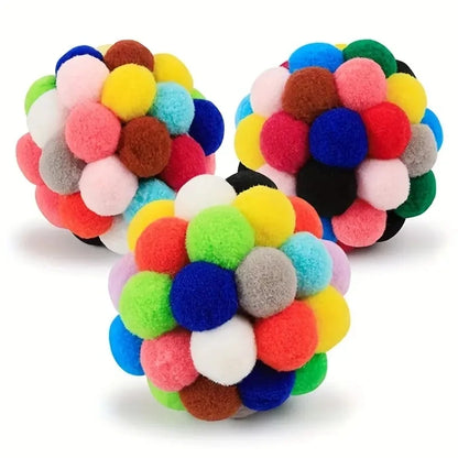 Cat Plush Ball Toy Set – Elastic Bell & Woolen Balls for Playing Cats
