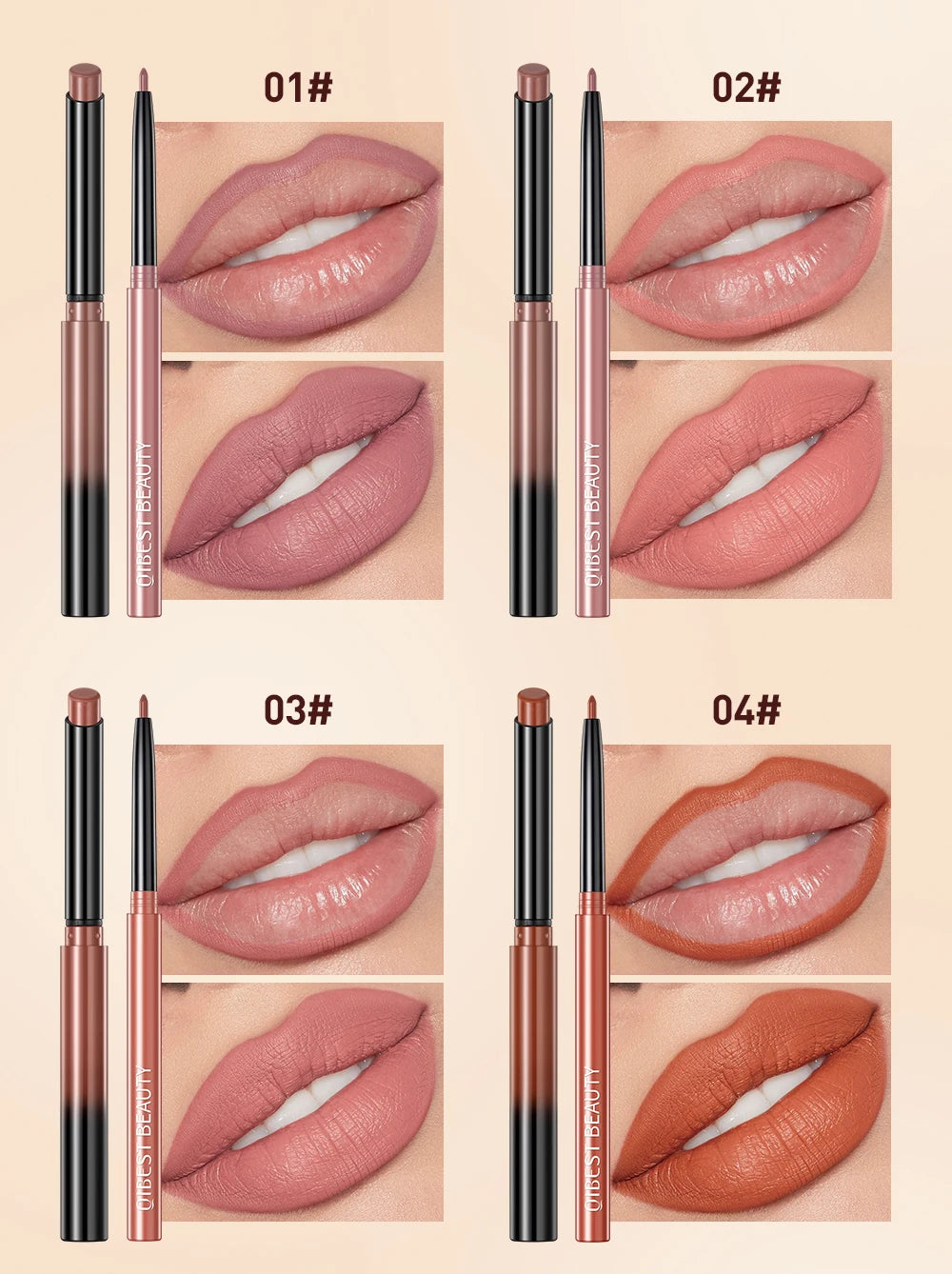 QIBEST 2PC Matte Velvet Lipstick & Lipliner Set - Long Lasting Red Lip Contour Pencil