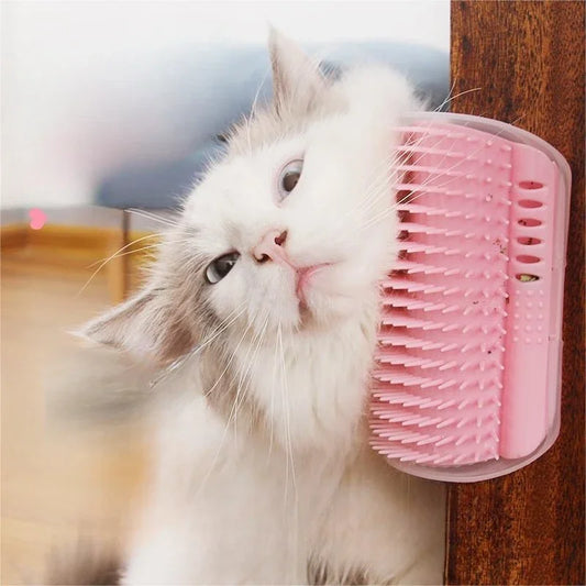 Cat Self-Groomer with Catnip Wall Corner Massage Comb Soft Face Rubs Pet Grooming Tool