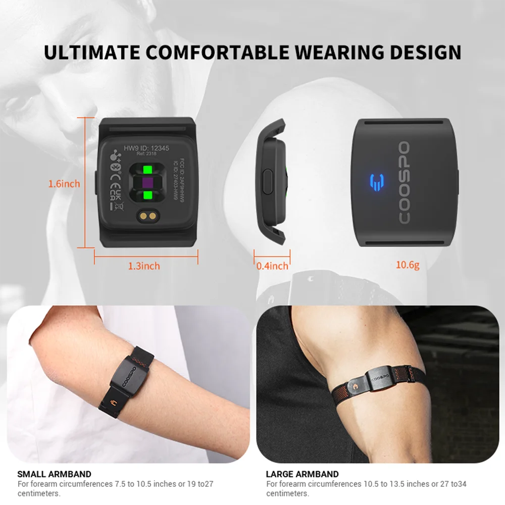 COOSPO HW9 Armband Heart Rate Monitor with HR Zones/Calories, HRM Sensor, BLE5.0 ANT+ for Fitness, Cycling, Peloton, Zwift, Wahoo