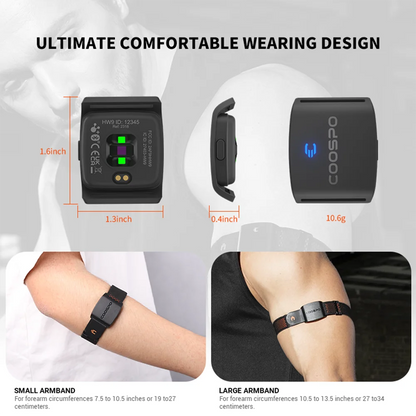 COOSPO HW9 Armband Heart Rate Monitor with HR Zones/Calories, HRM Sensor, BLE5.0 ANT+ for Fitness, Cycling, Peloton, Zwift, Wahoo